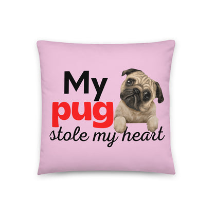 Pink Pillow 'My Pug stole my heart'