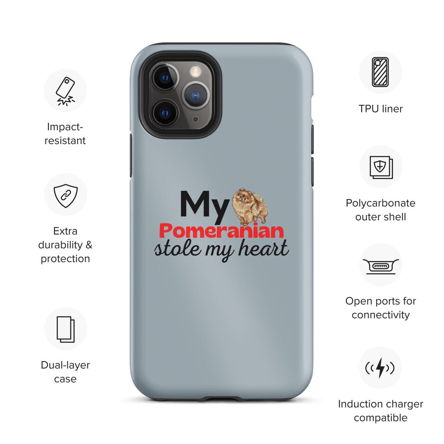 iPhone case 'My Pomeranian stole my heart' Grey