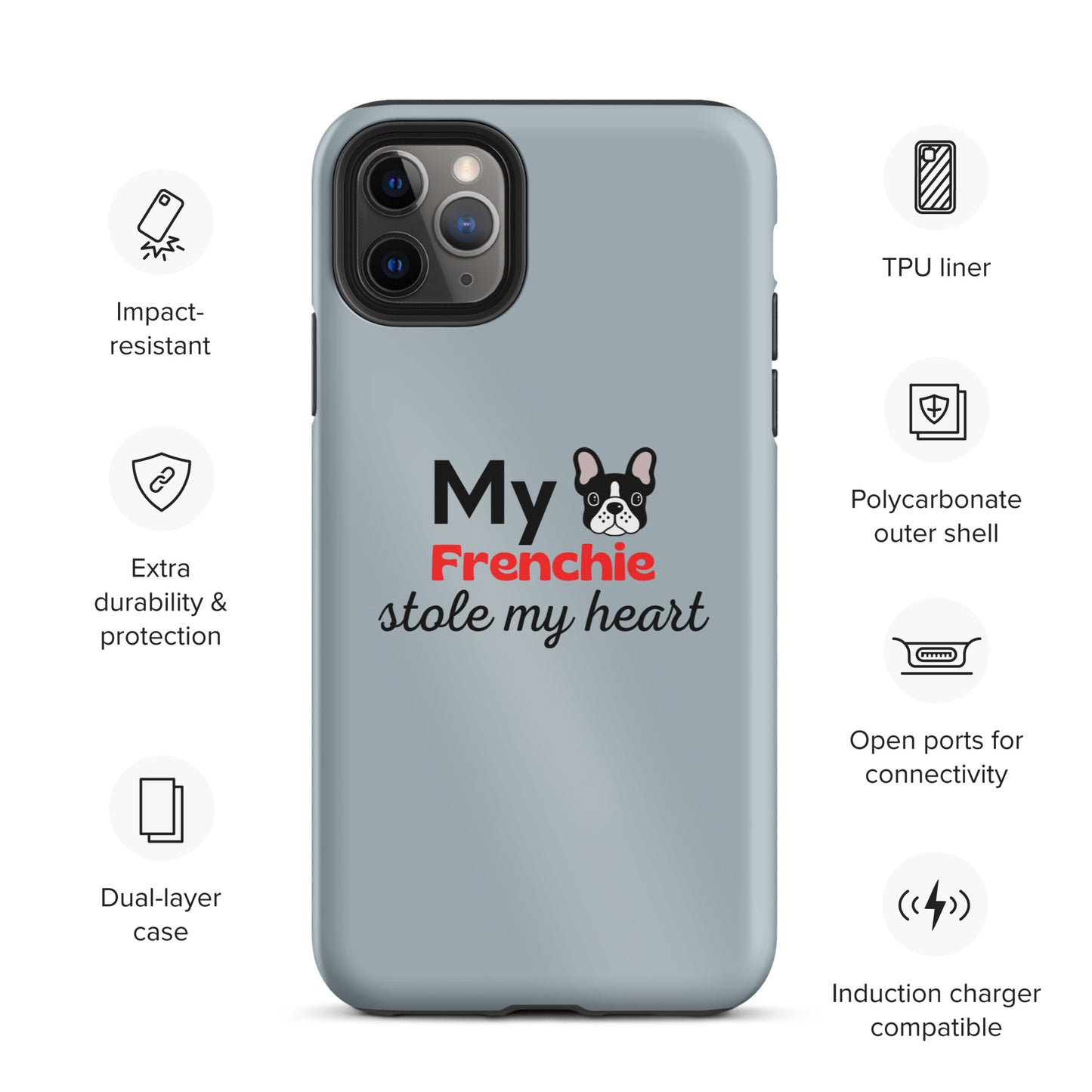 iPhone case 'My Frenchie stole my heart' Grey