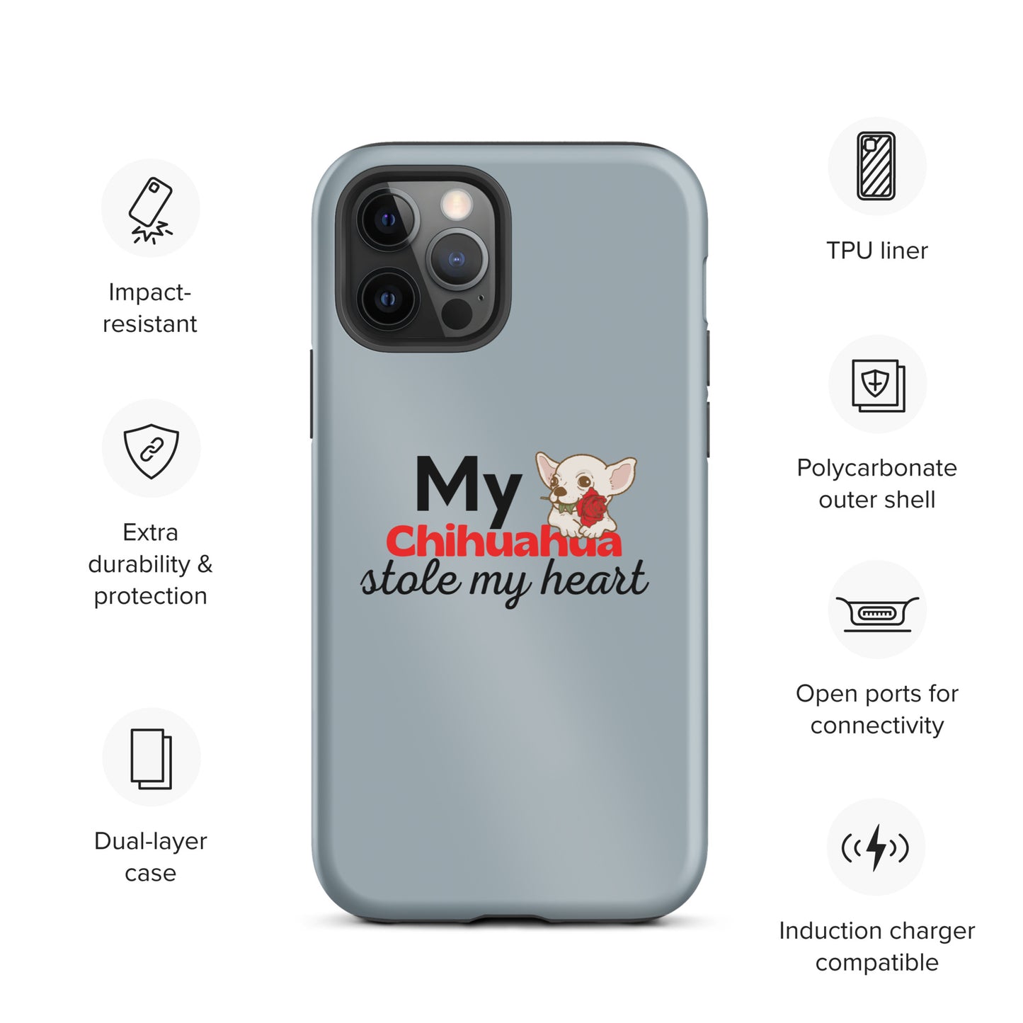 iPhone case 'My Chihuahua stole my heart' Grey