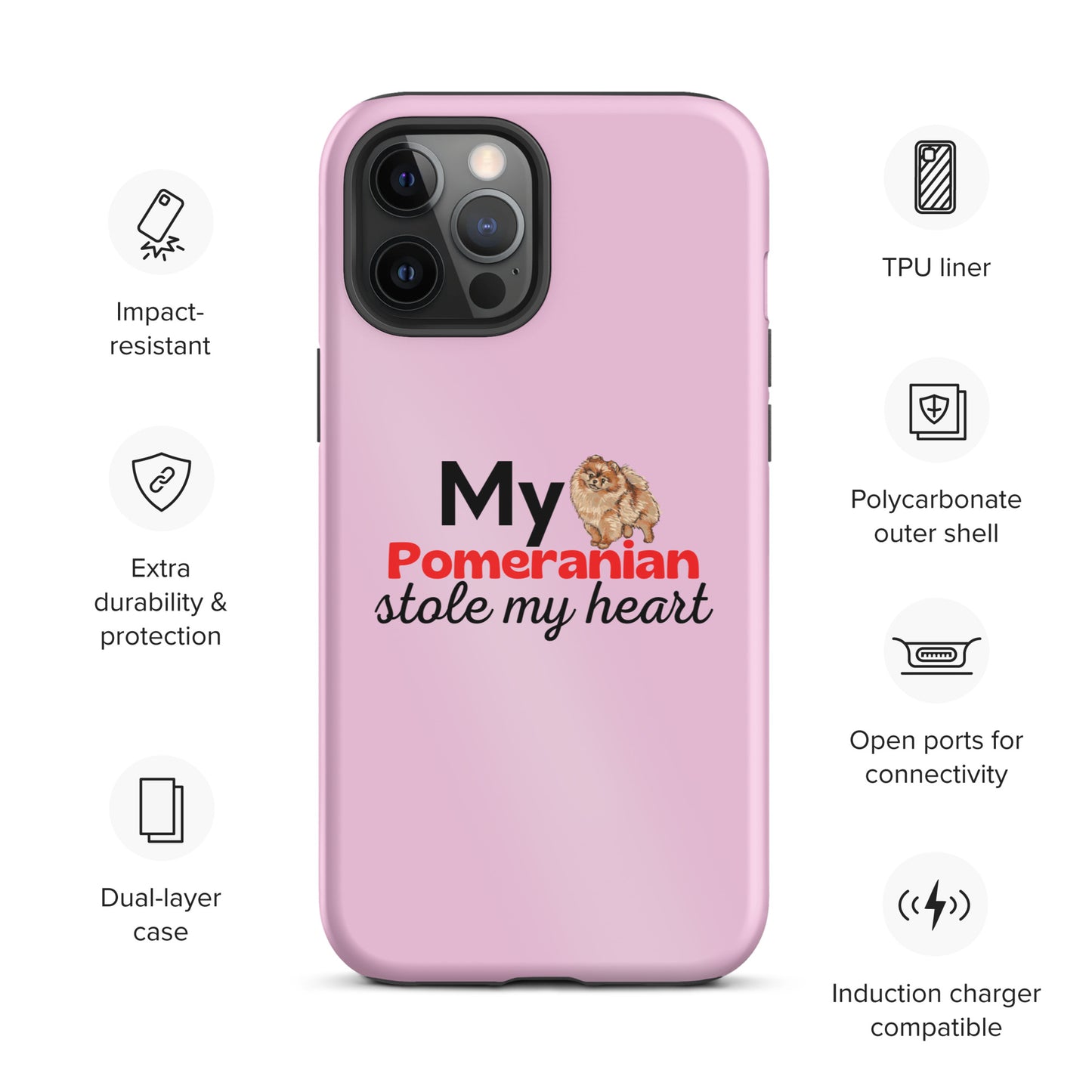 iPhone case 'My Pomeranian stole my heart' Pink
