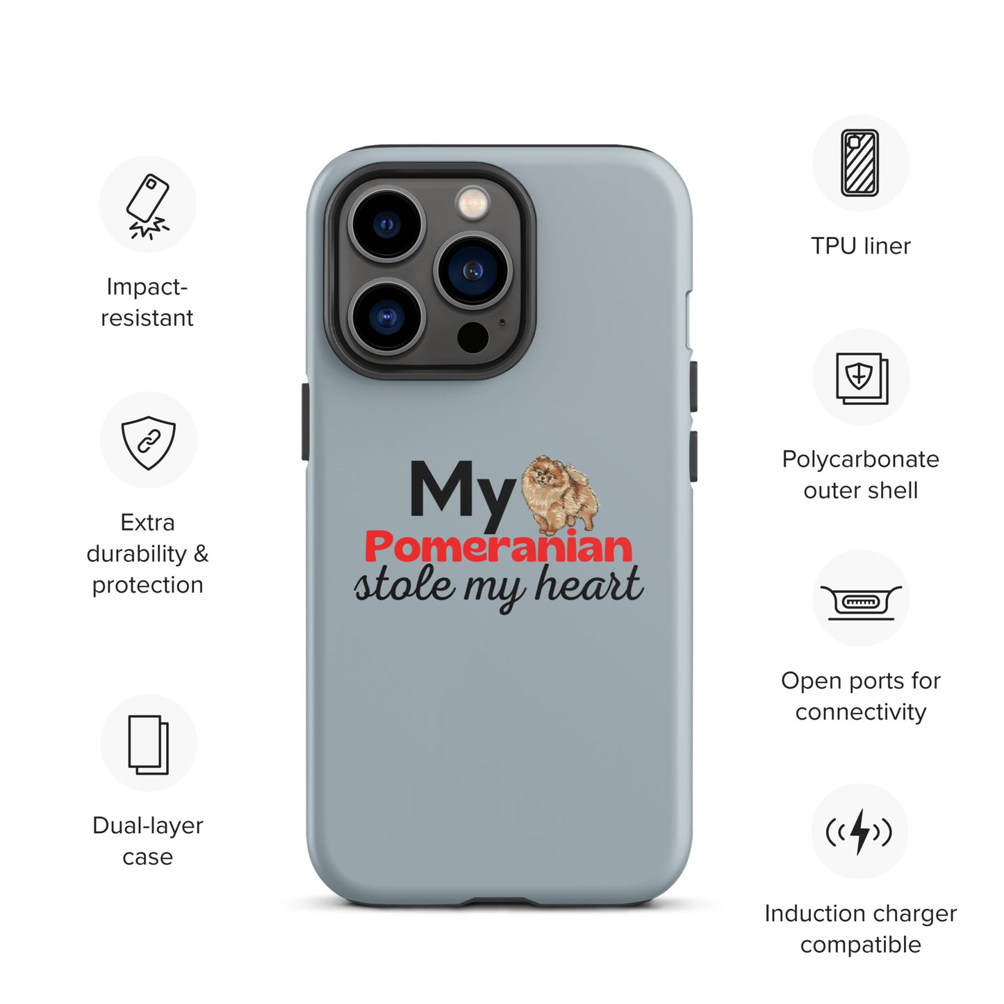 iPhone case 'My Pomeranian stole my heart' Grey